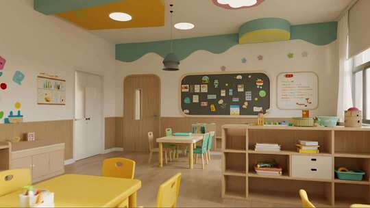 温馨童趣幼儿园卡通教室教育场景