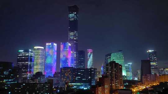 北京国贸CBD高楼灯光闪烁夜景
