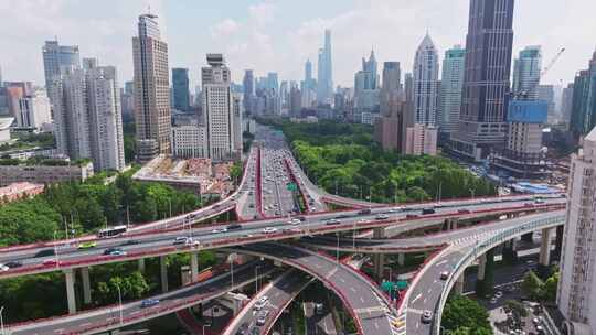 航拍上海高架桥车流