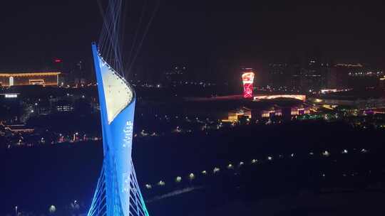 石家庄复兴大街 滹沱河大桥航拍夜景