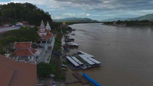 泰国缅甸老挝金三角公园湄公河航拍景观视频素材模板下载
