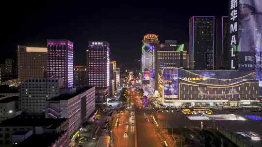 内蒙古呼和浩特市中心4k夜景航拍