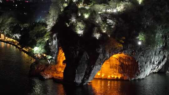 桂林象鼻山夜景航拍