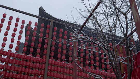 杭州径山寺中式古建筑寺庙雪景