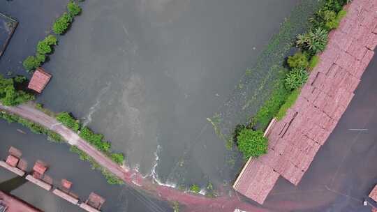 洪水地区的无人机镜头