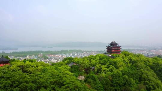 杭州西湖十景吴山天风城隍阁楼航拍