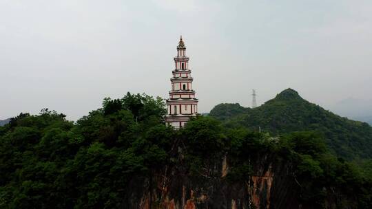 航拍江华豸山寺公园宝塔镇河妖潇湘河畔人家