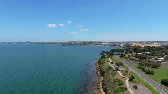 航拍城市海岸线大海风光