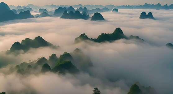 桂林山水合集山峰云海群山云雾缭绕自然风景