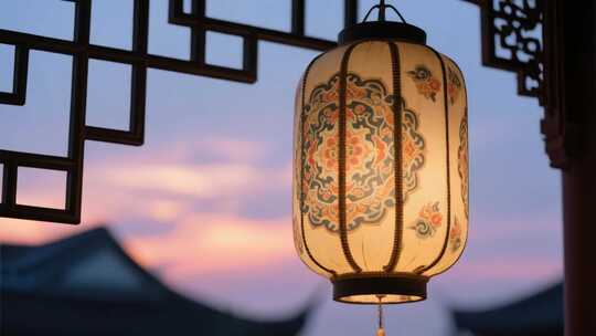 中式灯笼与古典窗棂景观