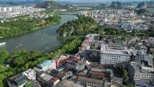 航拍广西桂林地标建筑日月双塔