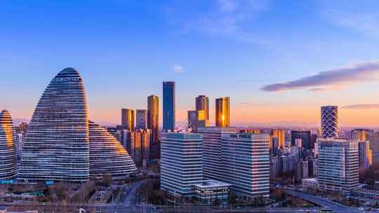 北京望京CBD城市天际线全景夜转日延时