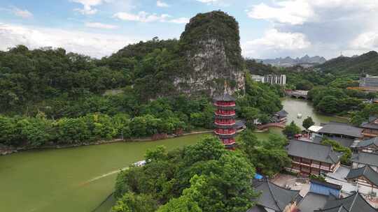 HDR广西桂林木龙湖叠彩山航拍风光