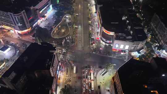 岳阳城市夜景交通航拍