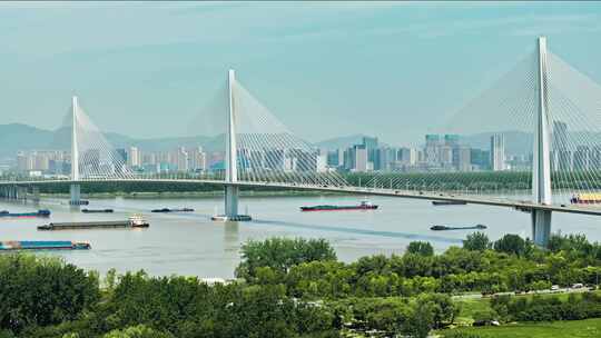 南京五桥江心洲长江大桥绿色生态航拍