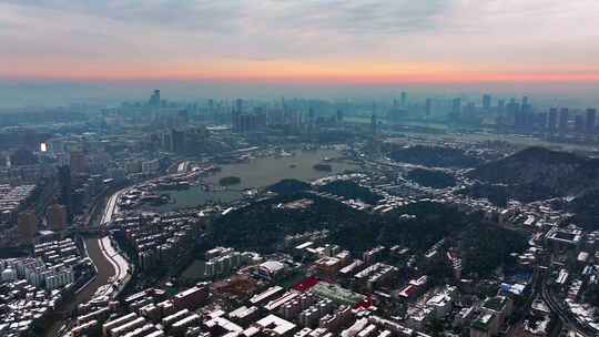 长沙岳麓区咸嘉湖雪景航拍