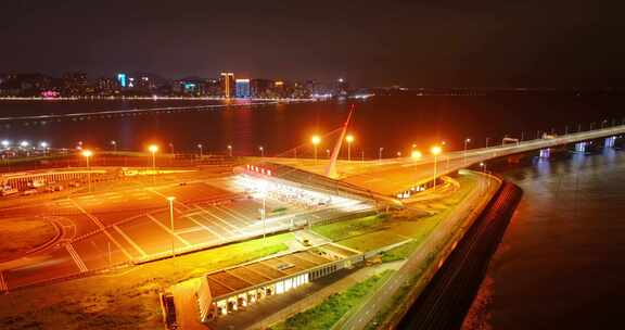 港珠澳大桥航拍延时夜景公路口岸香港机场