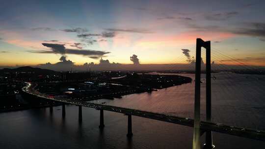 深中通道日落夕阳夜景航拍