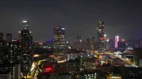 航拍深圳南山区粤海街道城市建筑灯光夜景