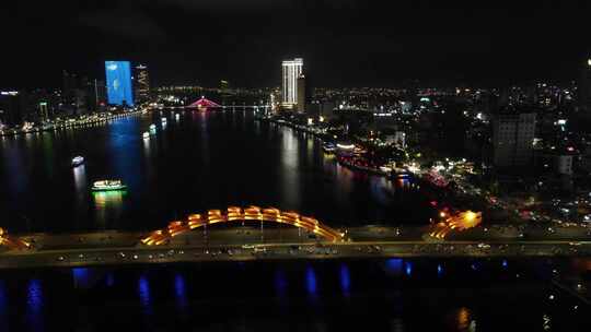 城市河流夜景航拍