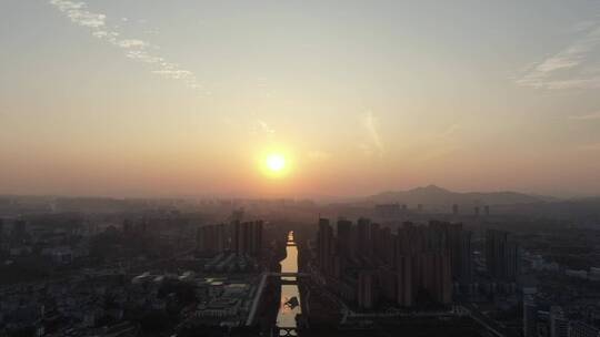 航拍 城市 夕阳 晚霞 落日 余晖视频素材模板下载