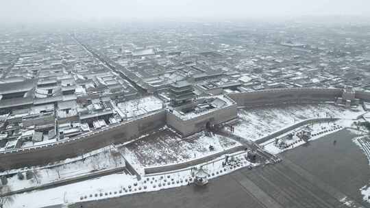 山西晋中平遥古城雪景航拍风景宣传视频