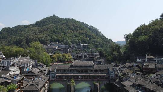 航拍湖南凤凰古城4A景区旅游景点