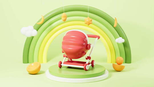 卡通旋转婴儿车儿童用品概念动画视频素材模板下载