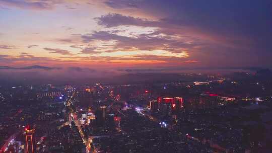 广西贺州雨后城市夜景航拍视频合集
