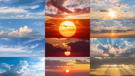多组日出日落光影变幻天空云彩延时丁达尔光高清在线视频素材下载