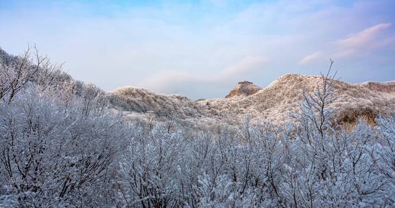 4k云台山景区雪景延时摄影