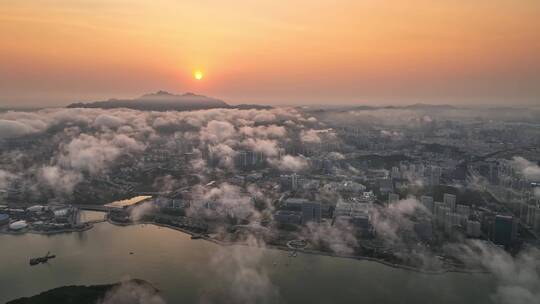 青岛西海岸平流雾壮观航拍视频素材模板下载
