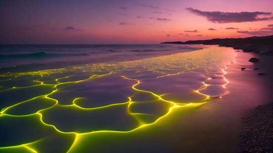 海边荧光海滩日落美景