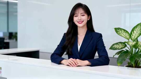 商务职场前台女性微笑素材