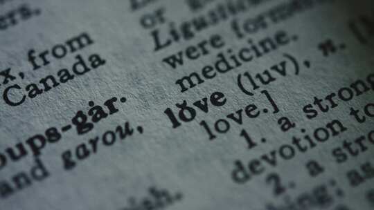 在字典里翻页找到爱这个词的特写镜头