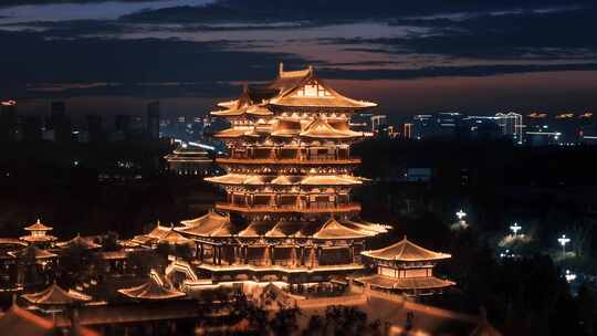 邯郸市大名县石刻博物馆夜景航拍点灯！