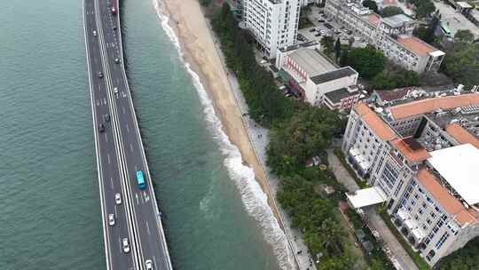 航拍福建厦门演武大桥沿江大道滨江城市风光