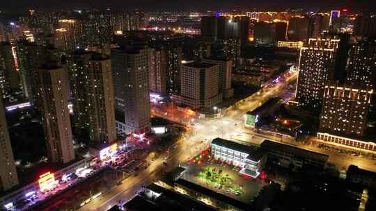 航拍 菏泽夜景      牡丹广场