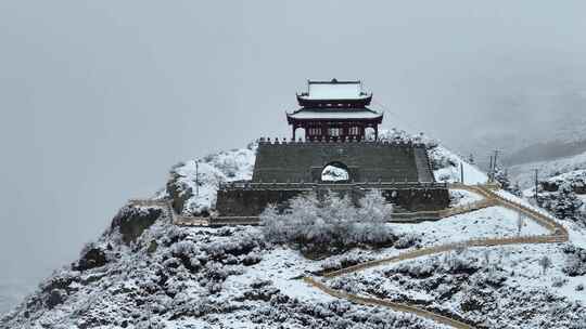 阿坝州松潘古城雪景素材