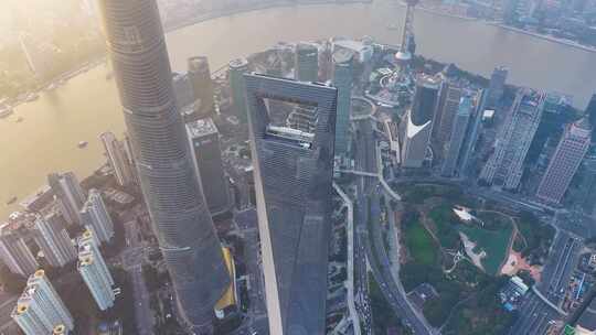 上海浦东新区航拍陆家嘴三件套高楼大厦城市