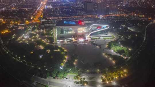 航拍衡水保利大剧院夜景延时