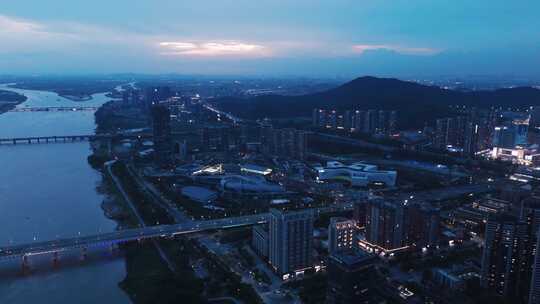 广州南沙市区夜景航拍