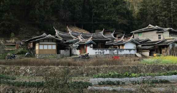 福建三明市大田县山村建筑自然风光