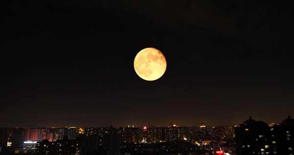 城市大景 中秋月亮升起