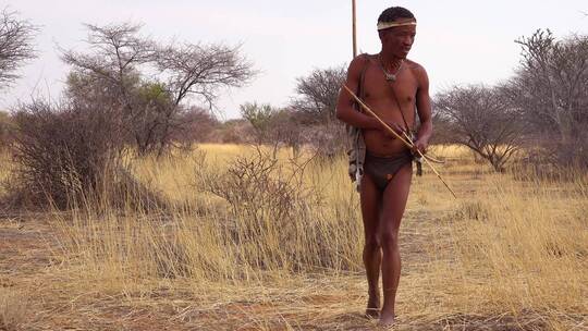 一名原始部落的男人在草原上狩猎视频素材模板下载