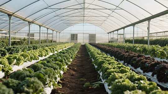 温室大棚内蔬菜种植场景