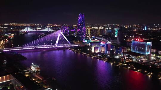 宁波三江口和义大道航拍高清4K夜景灯光秀
