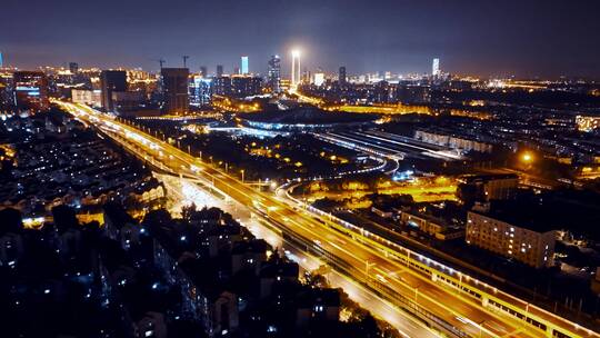 上海南站夜景延时航拍