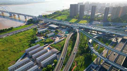 杭州钱塘江九堡大桥航拍风景视频素材视频素材模板下载