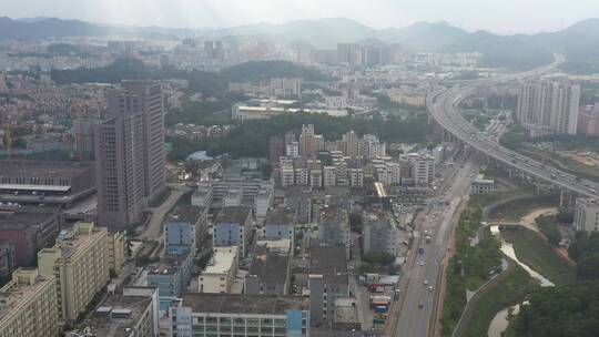 航拍深圳龙华区观澜城市建筑景观